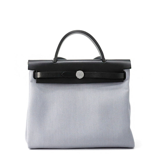 HERMES Herbag zip Black/Green Pantan Toile Officier Vache Hunter Leather Size PM