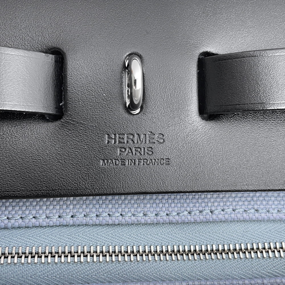 HERMES Herbag zip Black/Green Pantan Toile Officier Vache Hunter Leather Size PM