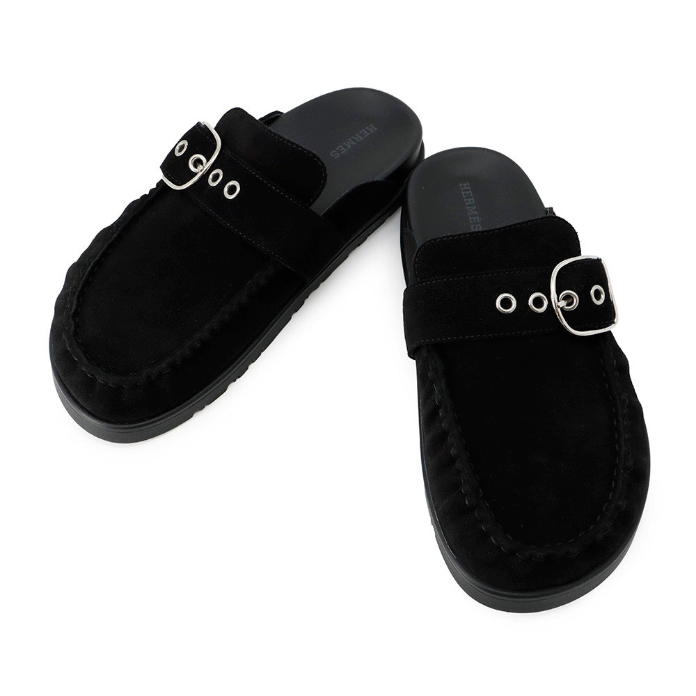 HERMES Sandals Key Black Veroa Size 37