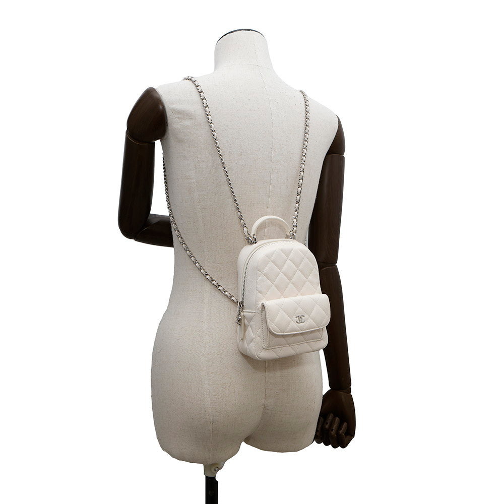 CHANEL Matelasse Backpack WhiteAP3753 Caviar Leather Size Mini