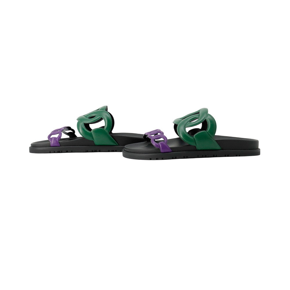 HERMES Sandals 《Extra》 Vert Electric/Violet/Black Leather Rubber Size 37.5