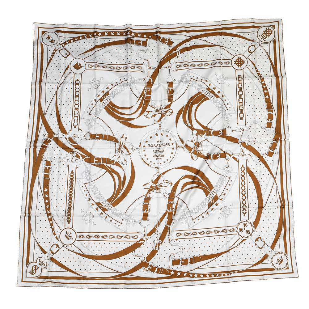 HERMES Giant Square Double Face Morning Walk Bandana Size 140 Black/White/Cuir Silk100%