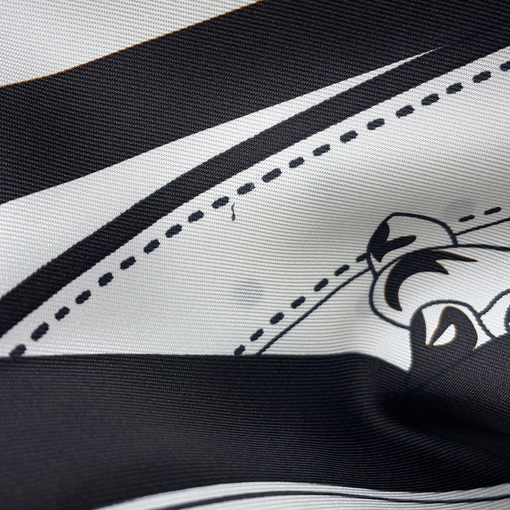 HERMES CAREDOUBLE FACE Morning Walk - Bandana Size 140 White/Black/Cuir Silk100%