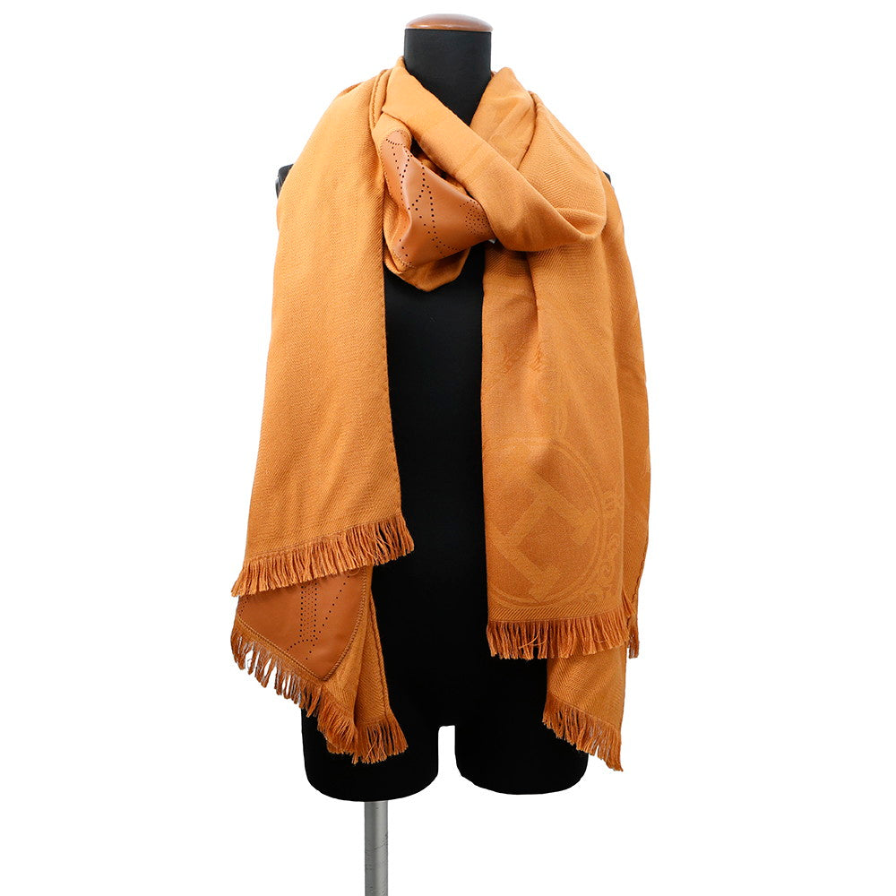 HERMES New Libris Stole Brown Cashmere85% Silk15% Lambskin