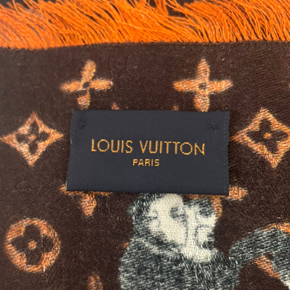 LOUIS VUITTON Stole・Catogram Brown/OrangeMP2265 Wool 61% Silk39%