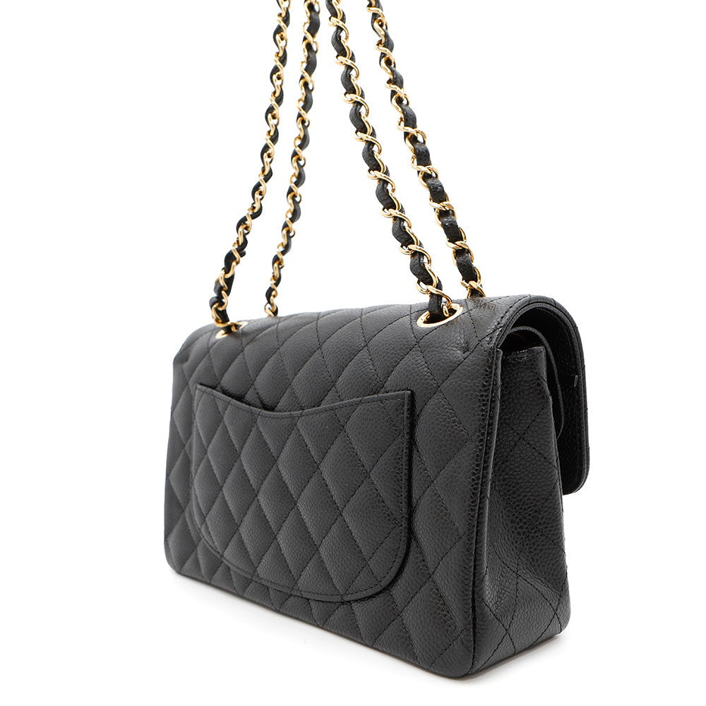 CHANEL Matelasse W Flap ChainShoulder Bag BlackA01113 Caviar Leather Size 23
