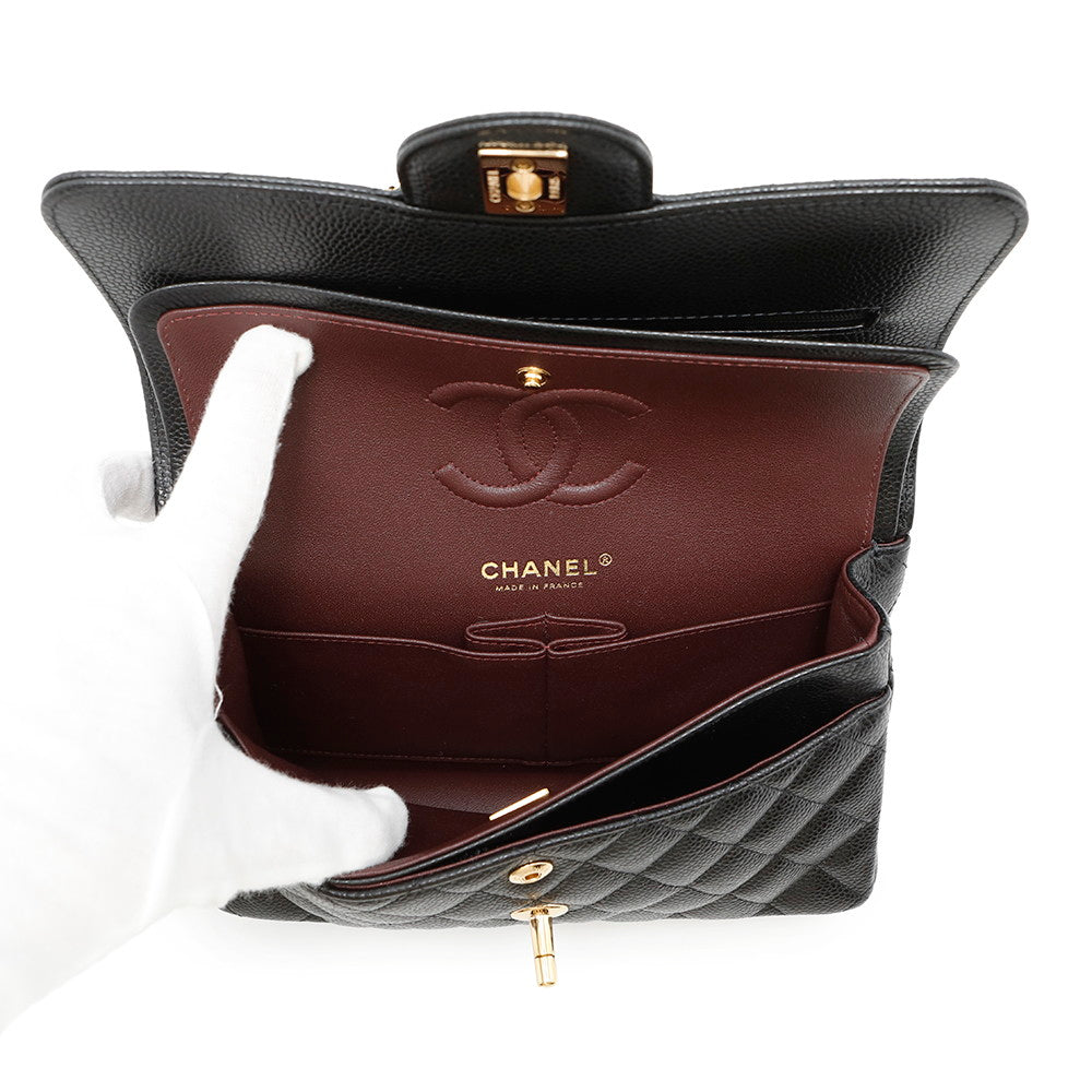 CHANEL Matelasse W Flap ChainShoulder Bag BlackA01113 Caviar Leather Size 23