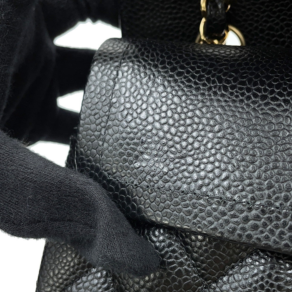 CHANEL Matelasse W Flap ChainShoulder Bag BlackA01113 Caviar Leather Size 23