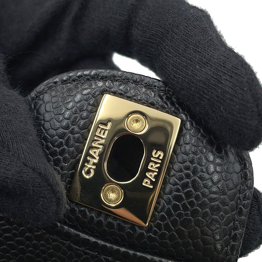 CHANEL Matelasse W Flap ChainShoulder Bag BlackA01113 Caviar Leather Size 23