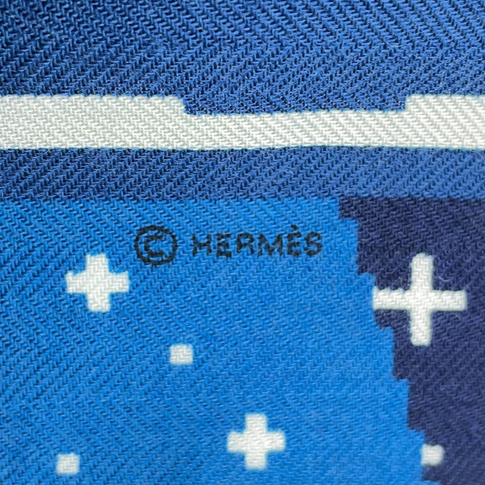 HERMES Carre H Fauve Party Faubourg Party Size 100 Turquoise/Marine/Jaune Cashmere70% Silk30%