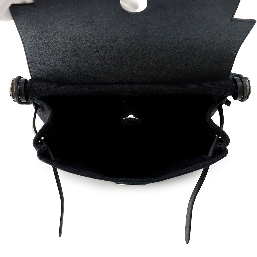 HERMES Herbag zip Black Toile H Viking Vache Hunter Leather Size Mini