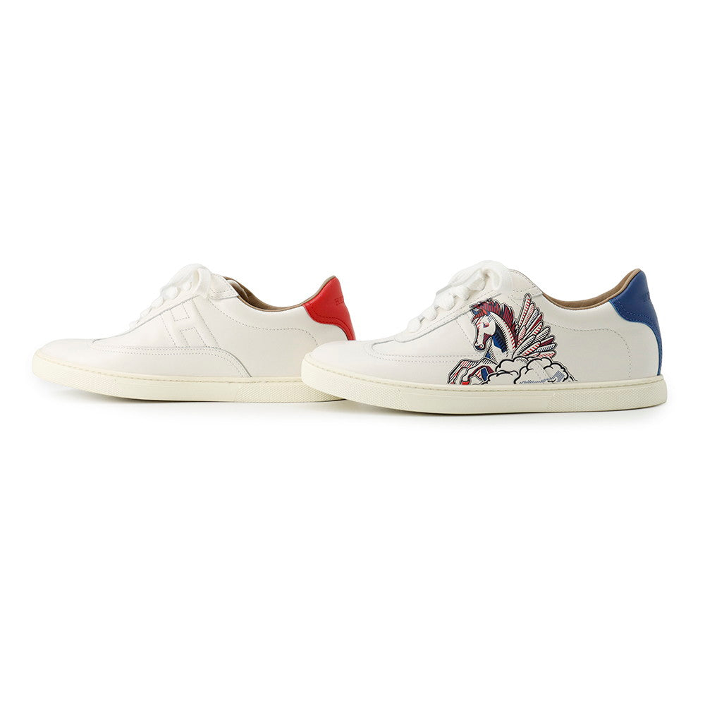 HERMES Sneakers Quicker Pegasus Pop White Leather Size 36