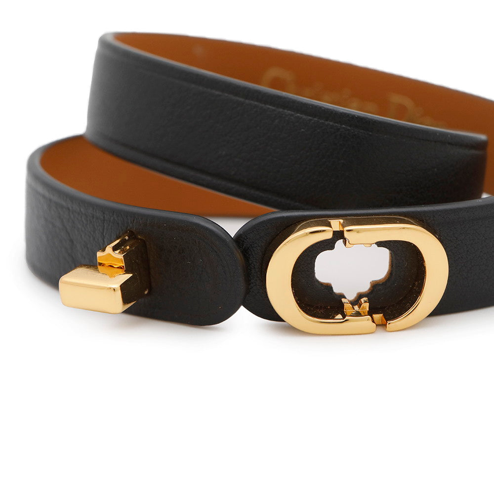 Dior 30Montaigne Double Bracelet Size S Black/Brown Leather Metal