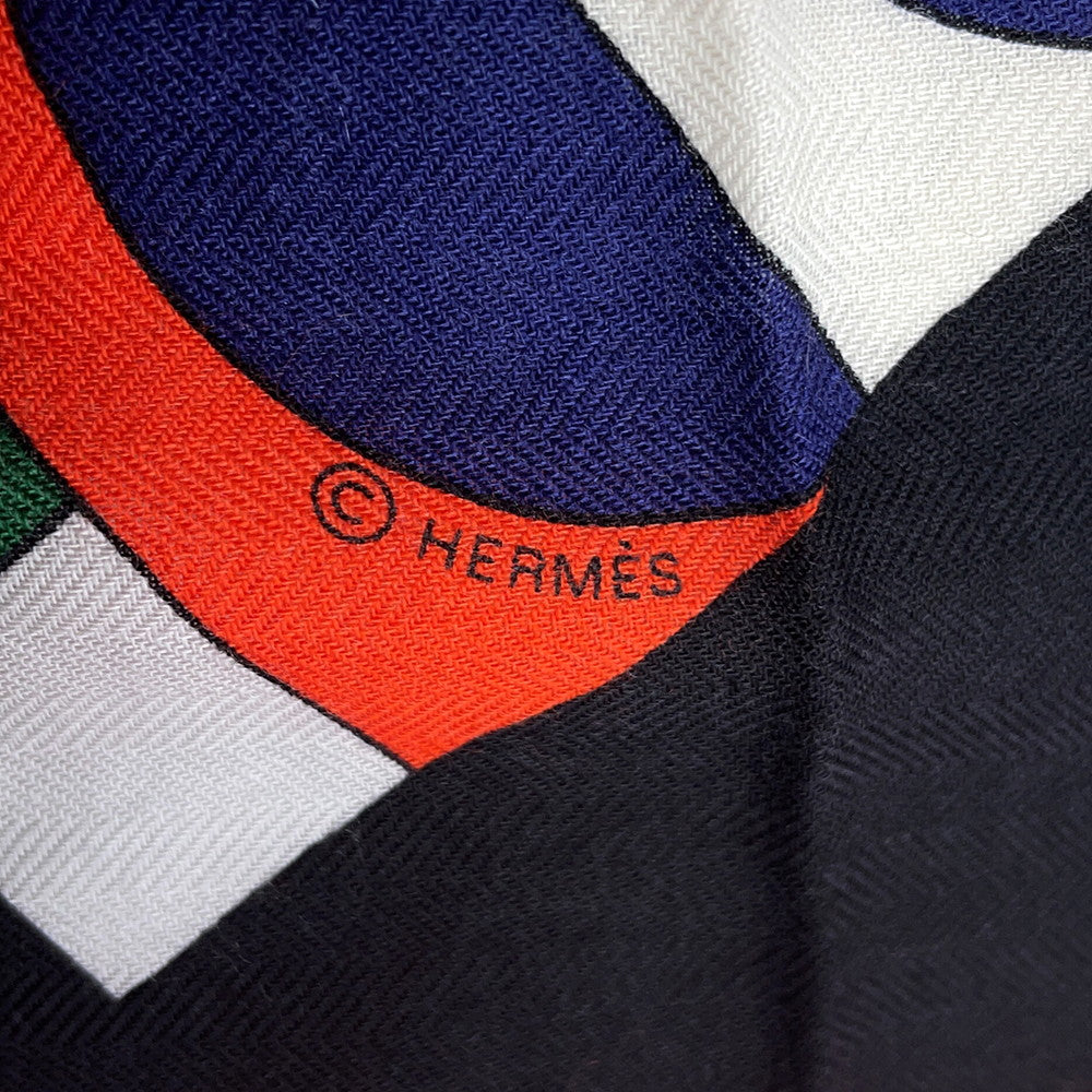 HERMES Giant Square Cheval de Fete Size 140 Vermillon/Black/Multicolor Cashmere70% Silk30%