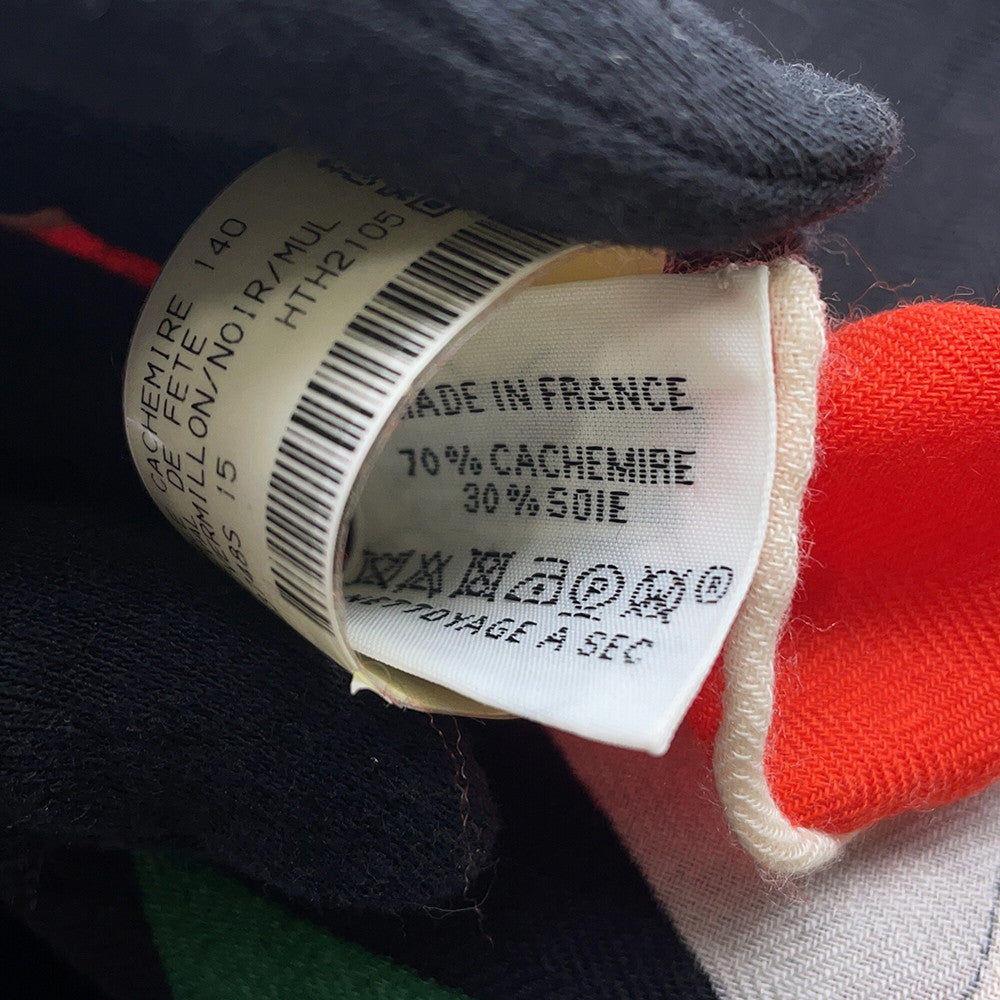 HERMES Giant Square Cheval de Fete Size 140 Vermillon/Black/Multicolor Cashmere70% Silk30%