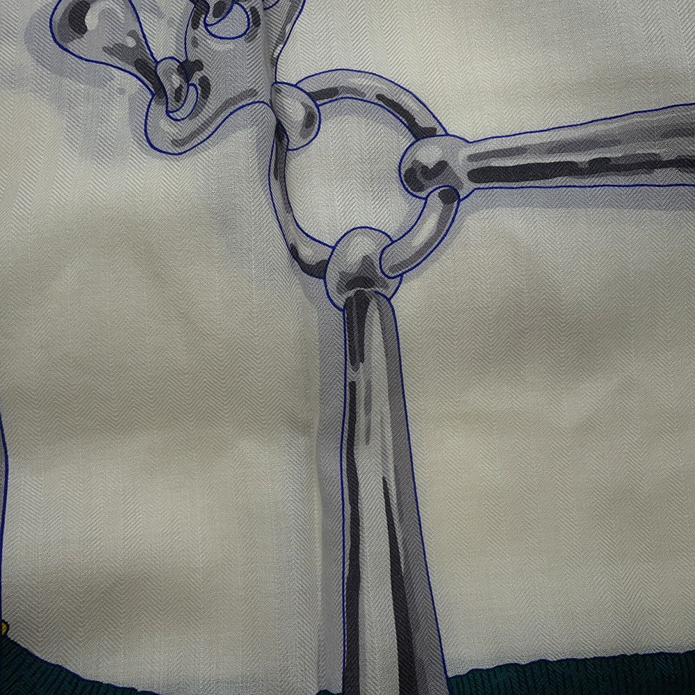 HERMES Giant Square MORS A JOUETS Horse Bit Size 140 Jaune/Multicolor Cashmere70% Silk30%