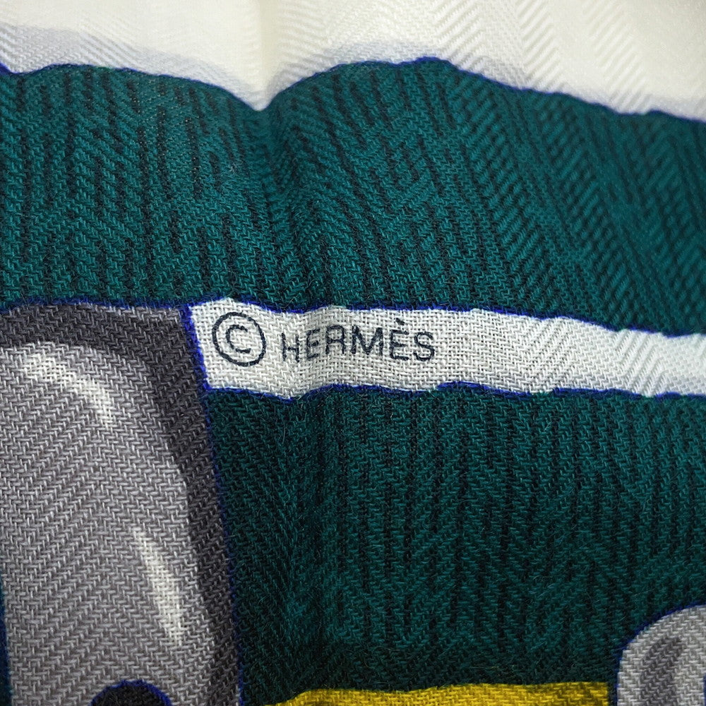 HERMES Giant Square MORS A JOUETS Horse Bit Size 140 Jaune/Multicolor Cashmere70% Silk30%
