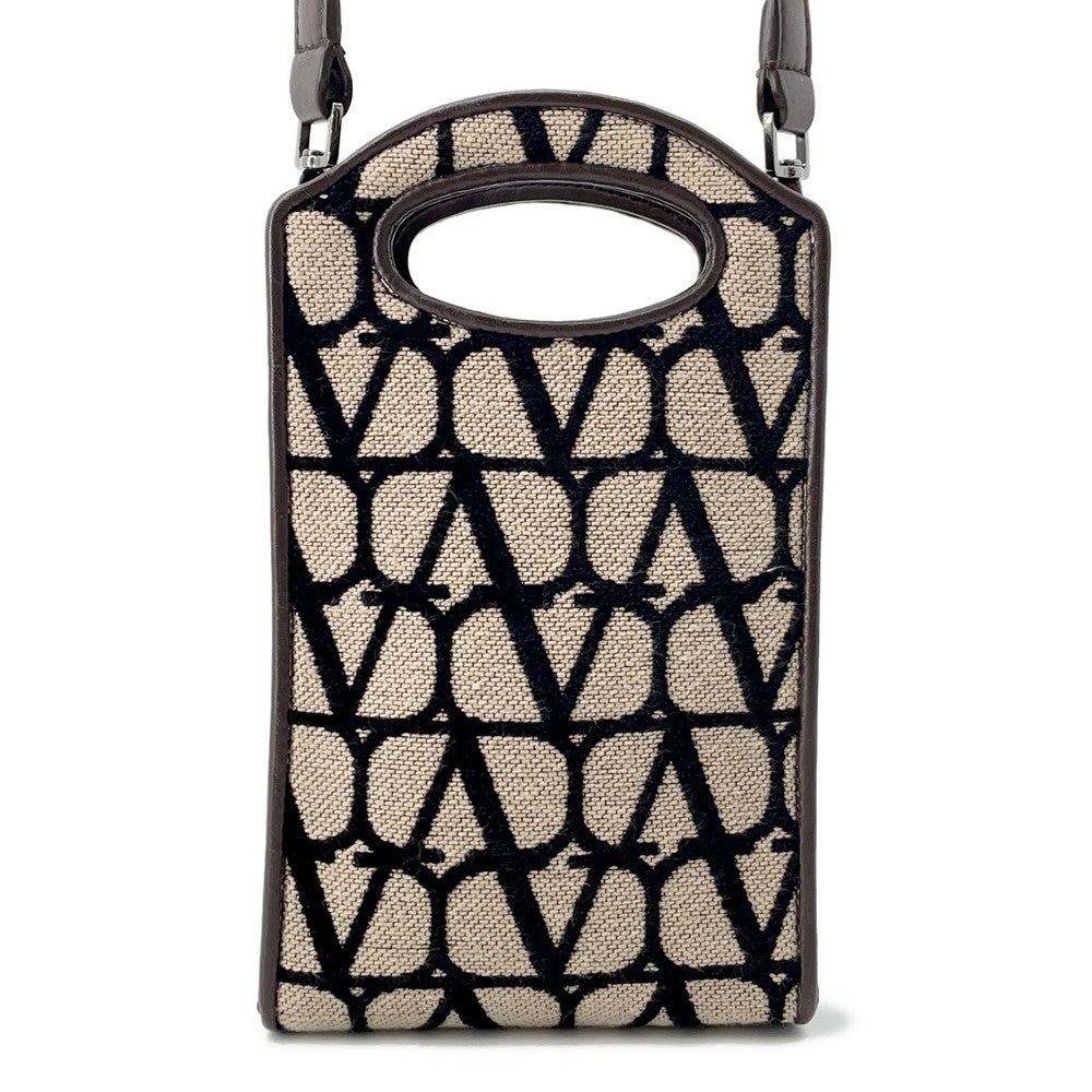 Valentino Garavani Toile Iconograph 2WAYBag Beige/Dark Brown/Black Fabric Leather