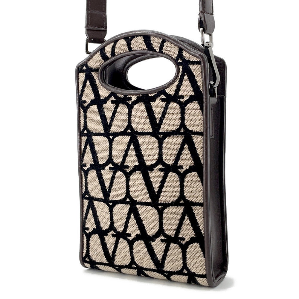 Valentino Garavani Toile Iconograph 2WAYBag Beige/Dark Brown/Black Fabric Leather