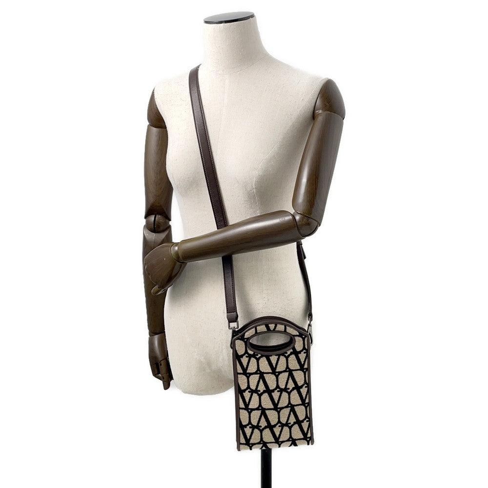 Valentino Garavani Toile Iconograph 2WAYBag Beige/Dark Brown/Black Fabric Leather