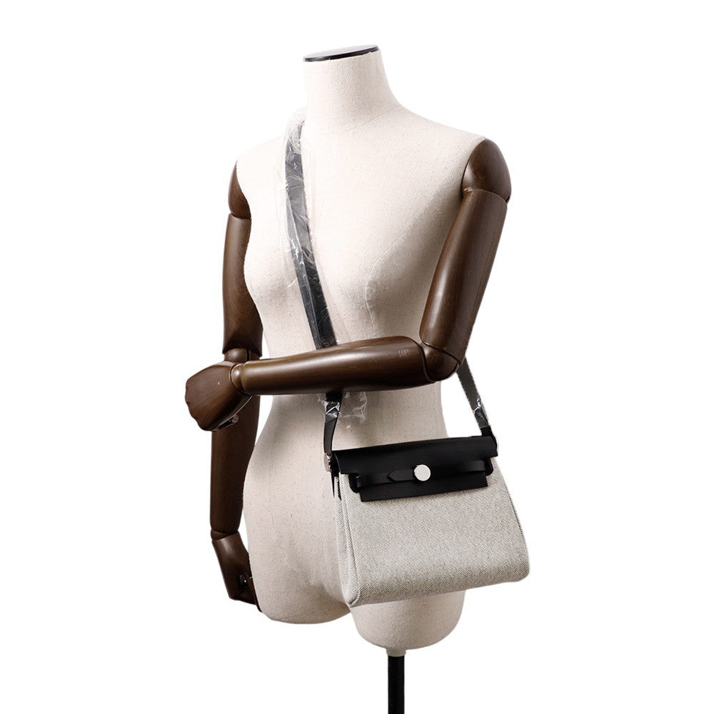 HERMES Herbag zip Black/Ecru Toile Military Vache Hunter Leather Size Mini