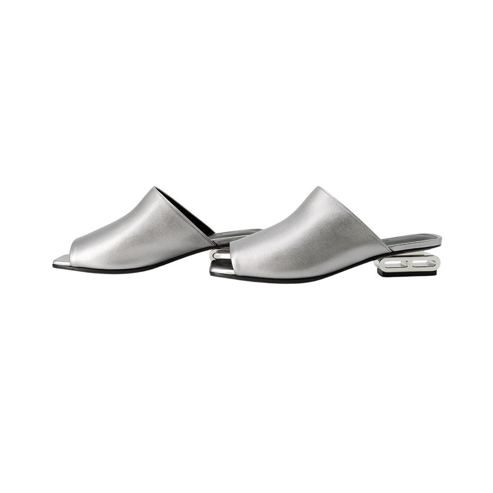 HERMES Sandals《Idol》 Silver Leather Size 36