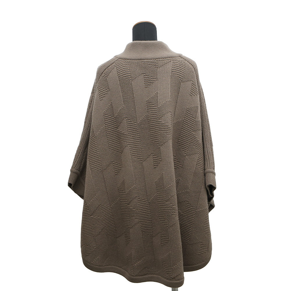 HERMES Poncho "H" motif Size 34 Brown Wool 100%