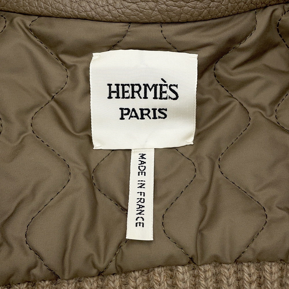 HERMES Jacket Size 40 Brown Deer Leather Cashmere 93% Polyester 7%
