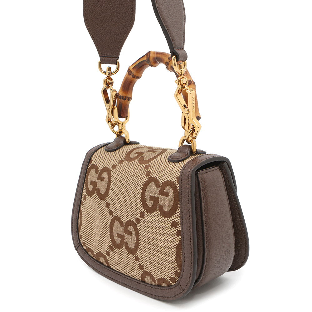 GUCCI Bamboo 1947 Jumbo GG Top Handle 2WAYHandbag Beige/Brown686864 Canvas Leather Size Mini