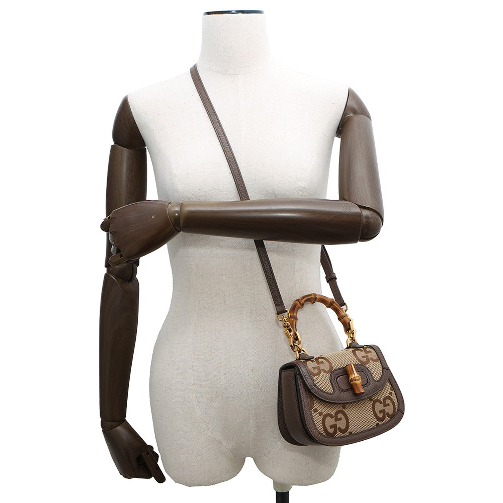 GUCCI Bamboo 1947 Jumbo GG Top Handle 2WAYHandbag Beige/Brown686864 Canvas Leather Size Mini