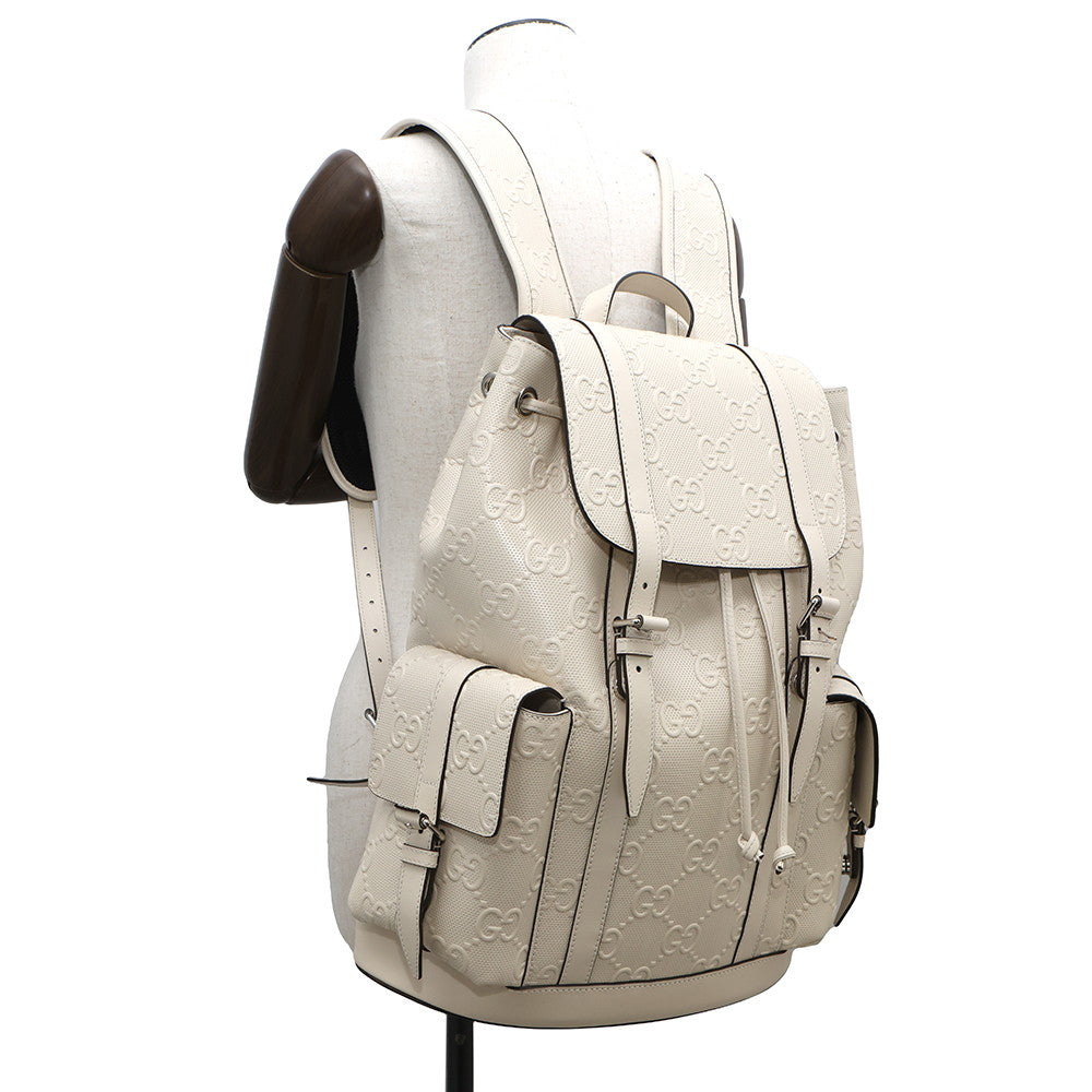 GUCCI GG Embossed Backpack White625770 Leather