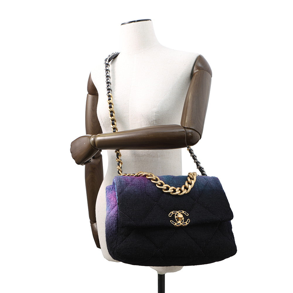 CHANEL CHANEL 19 ChainShoulder Bag Purple/Blue/BlackAS1161 Wool Size Large