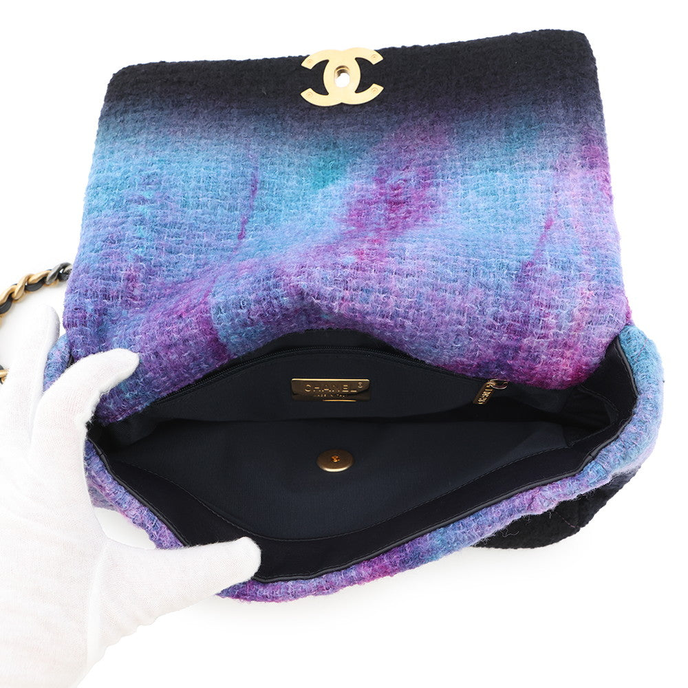 CHANEL CHANEL 19 ChainShoulder Bag Purple/Blue/BlackAS1161 Wool Size Large