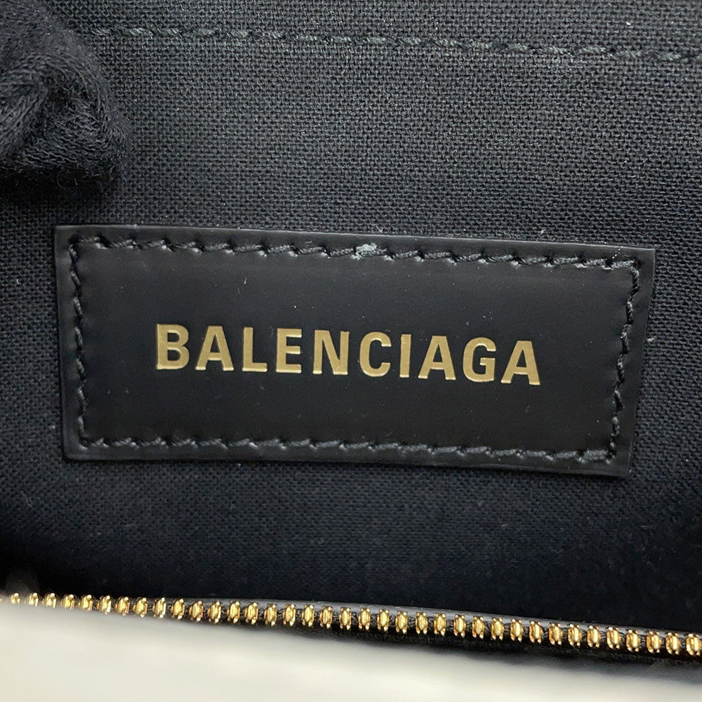 BALENCIAGA Hardware 2WAY Shoulder Bag White/Black671402 Canvas Leather Size Small