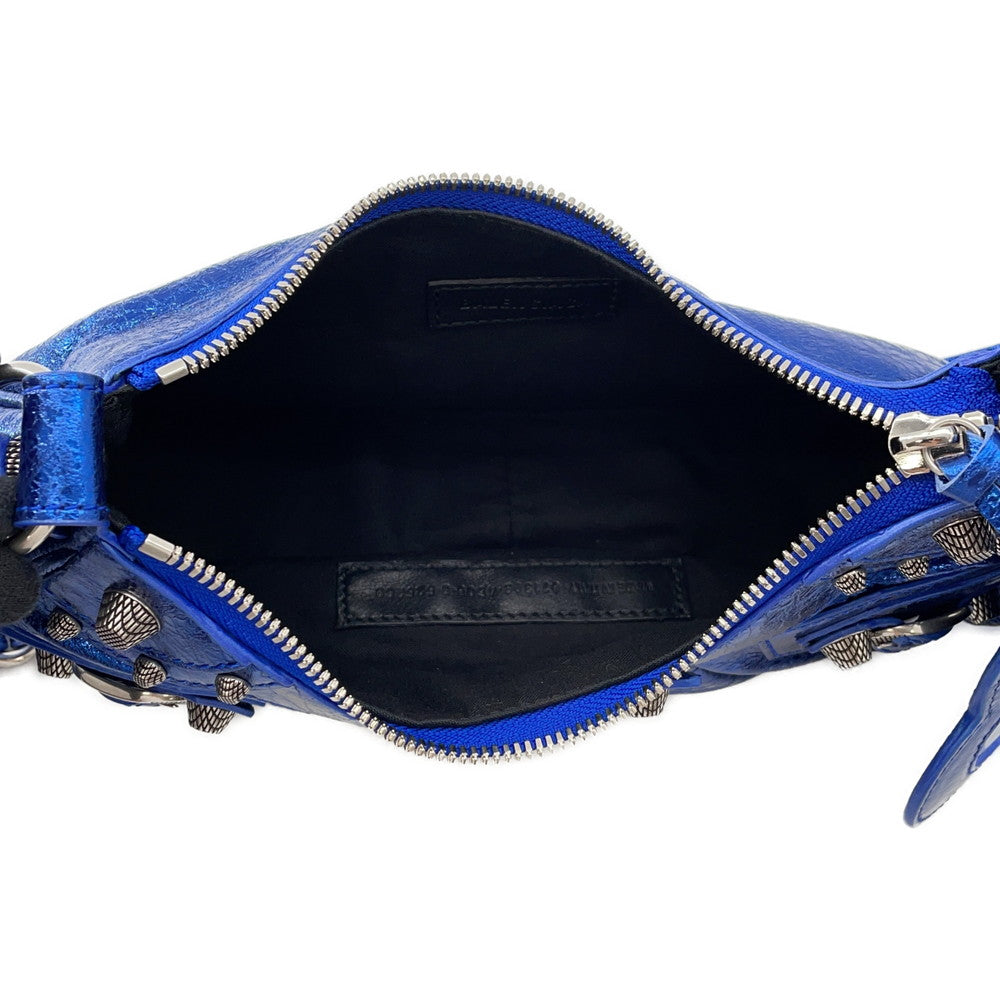 BALENCIAGA Luca Goal Shoulder Bag Metalic Blue671309 Leather Size XS