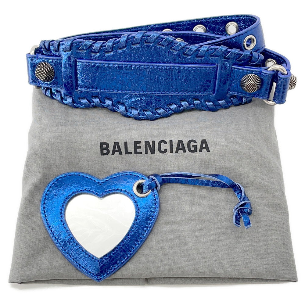 BALENCIAGA Luca Goal Shoulder Bag Metalic Blue671309 Leather Size XS