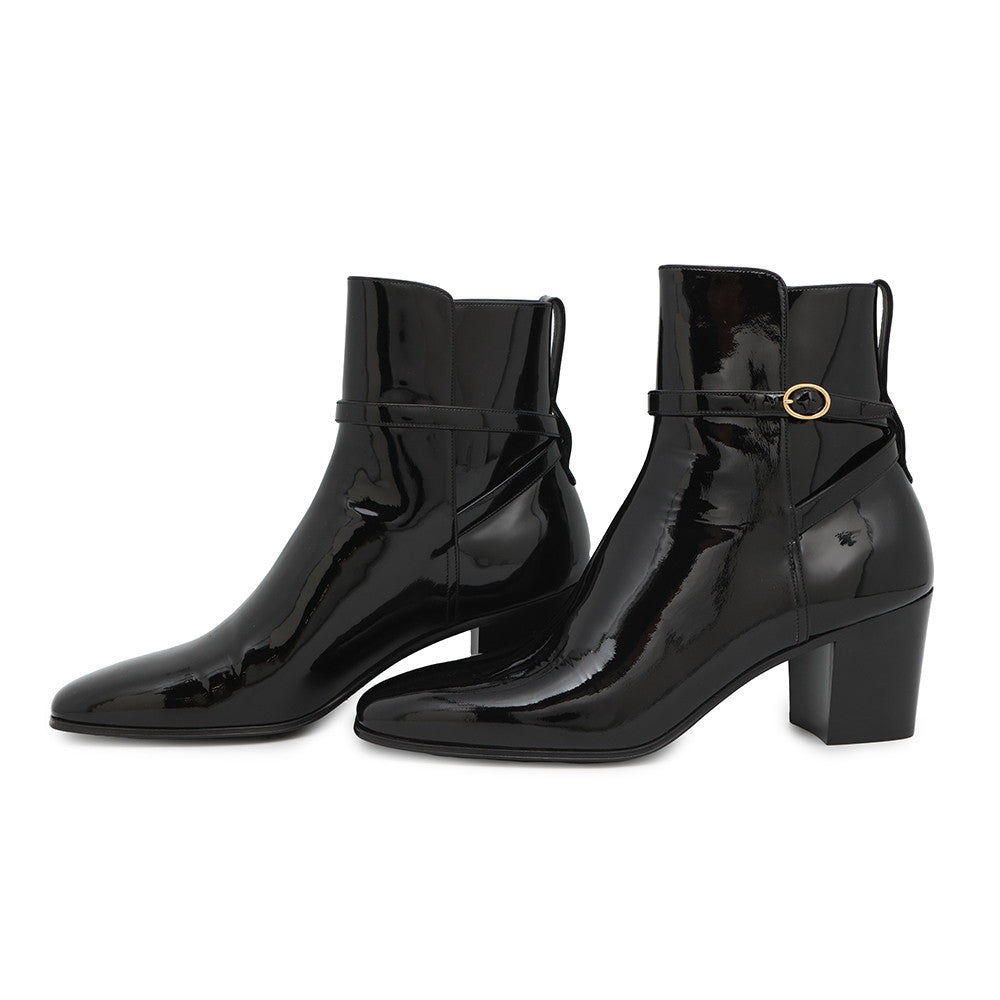 SAINT LAURENT PARIS Terry Heel EncreBoots Black709447 Patent Leather Size 41