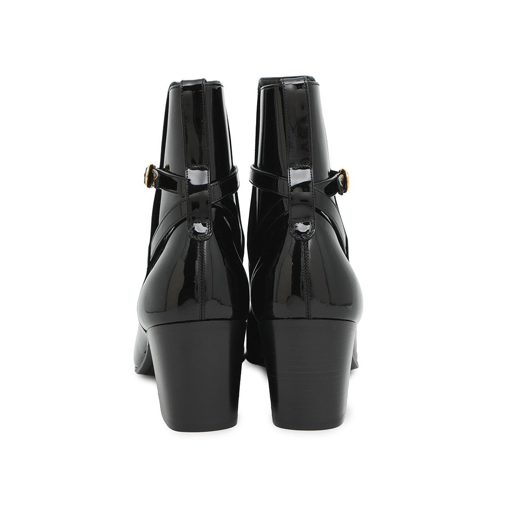 SAINT LAURENT PARIS Terry Heel EncreBoots Black709447 Patent Leather Size 41