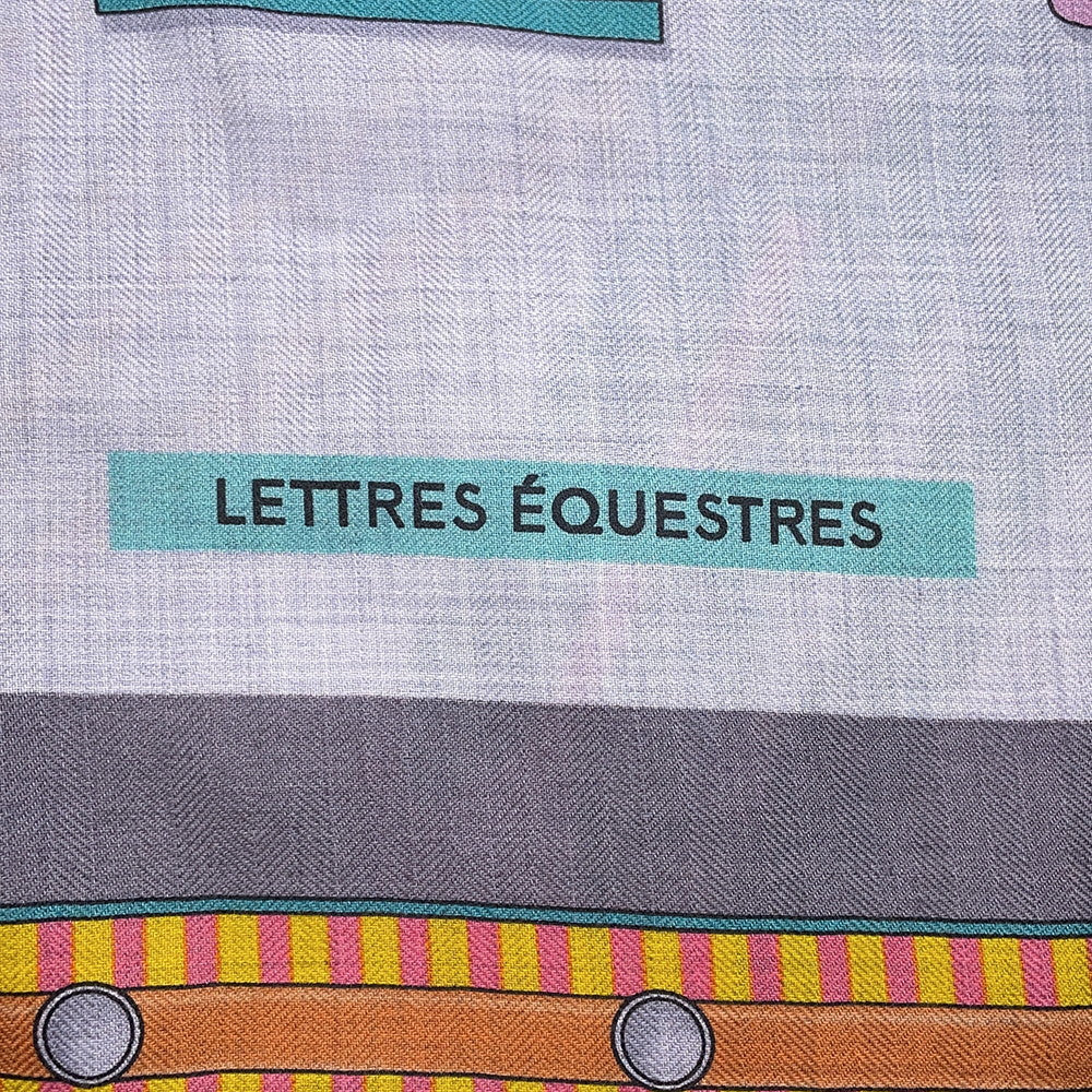 HERMES Giant Square Letol Equestre Size 140 Guri Shine/Green/Pink Cashmere70% Silk30%