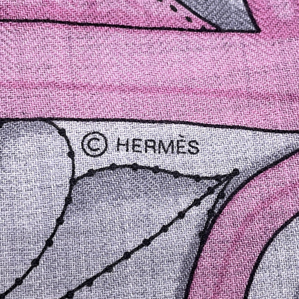 HERMES Giant Square Letol Equestre Size 140 Guri Shine/Green/Pink Cashmere70% Silk30%