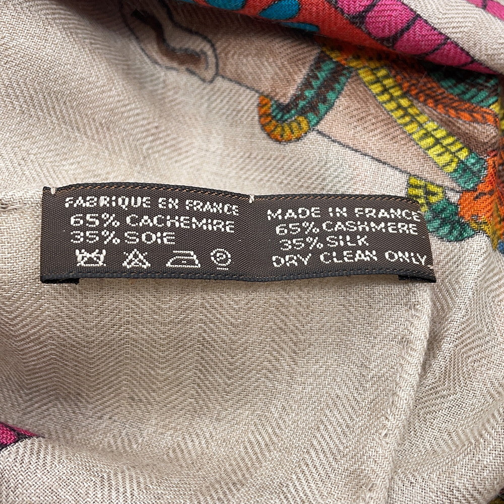 HERMES Giant Square LA DANSE DU CHEVAL MARWARI Marwari Horse Dance Size 140 Beige/Multicolor Cashmere65% Silk35%