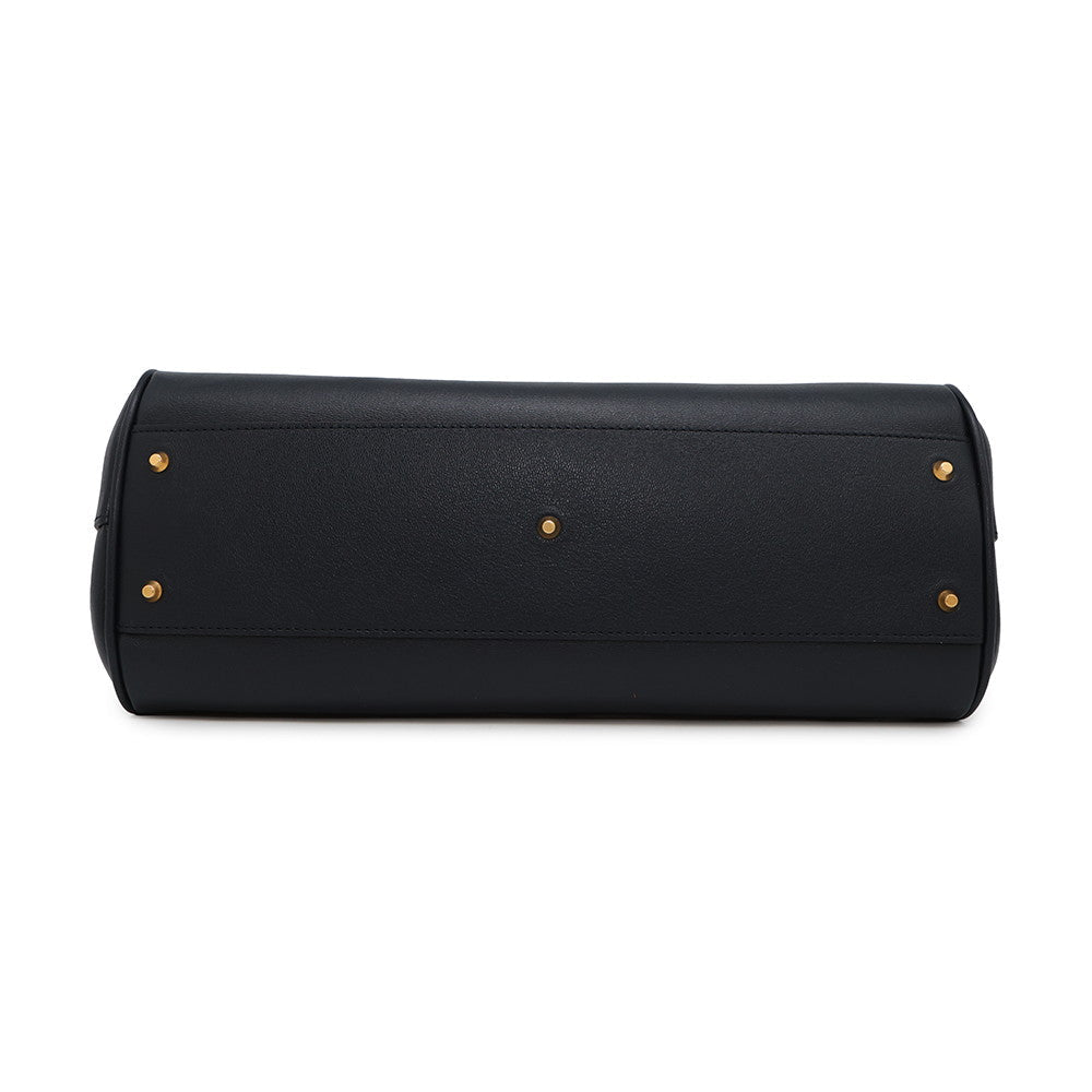 GUCCI Japan Limited Edition Double GG Bamboo Top Handle Bag Navy655657 Straw Leather