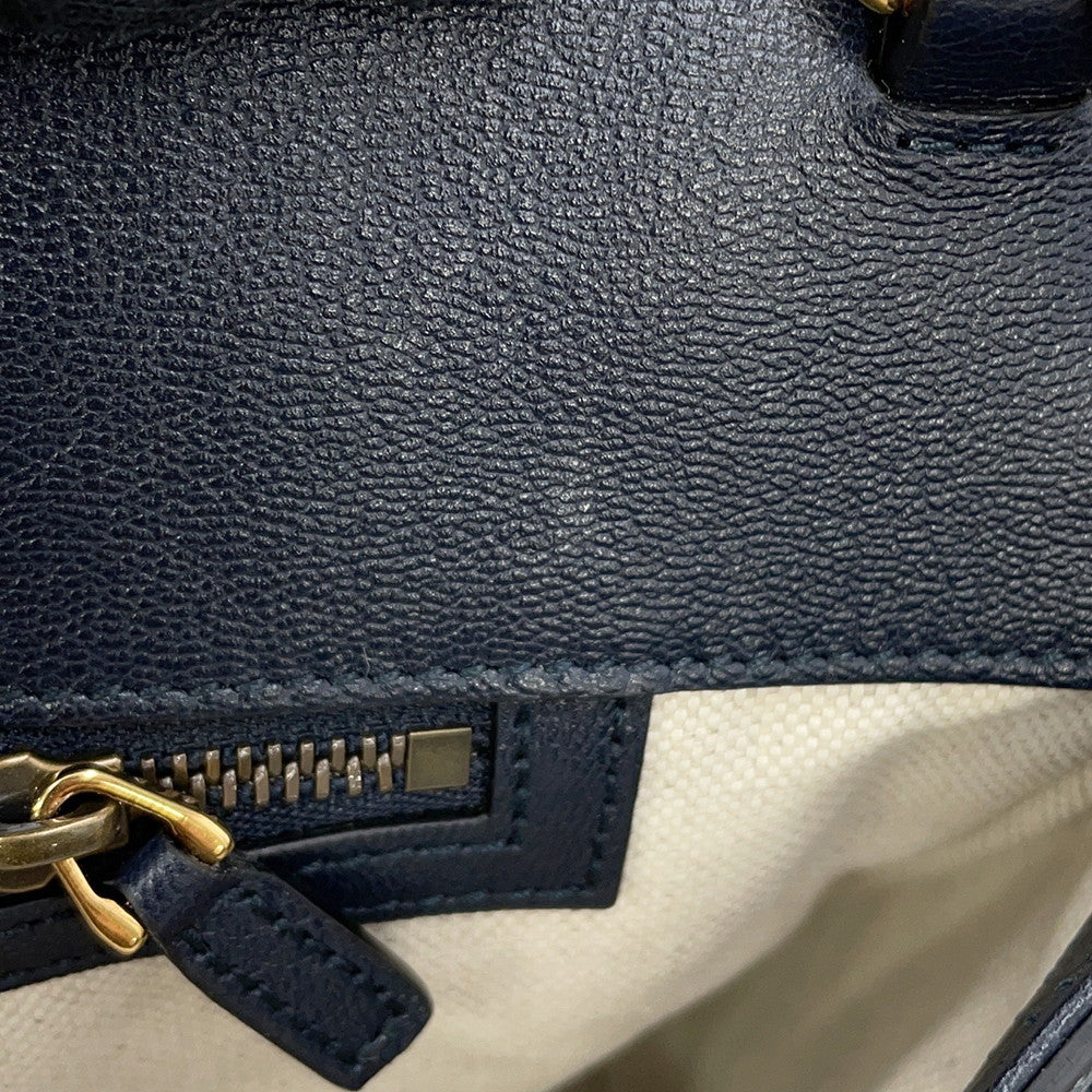 GUCCI Japan Limited Edition Double GG Bamboo Top Handle Bag Navy655657 Straw Leather