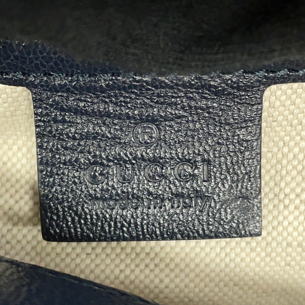 GUCCI Japan Limited Edition Double GG Bamboo Top Handle Bag Navy655657 Straw Leather