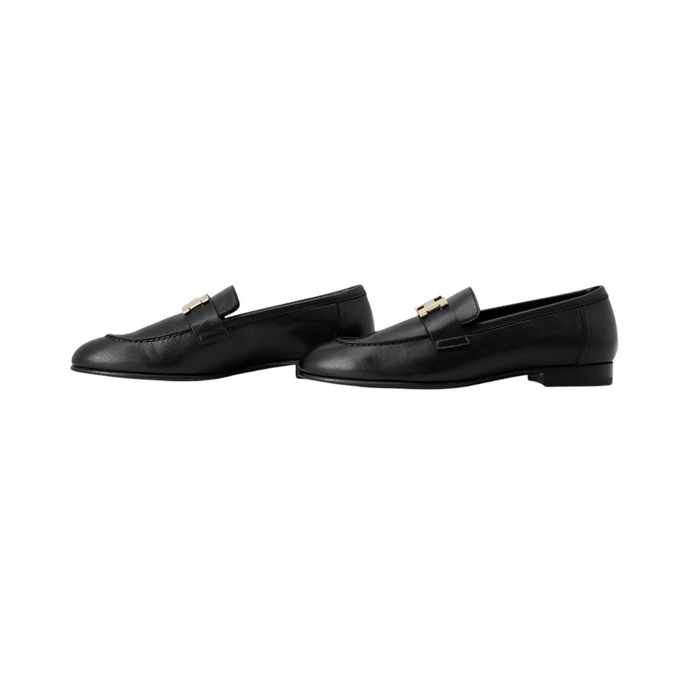 HERMES Mocassins Paris Black Leather Size 37