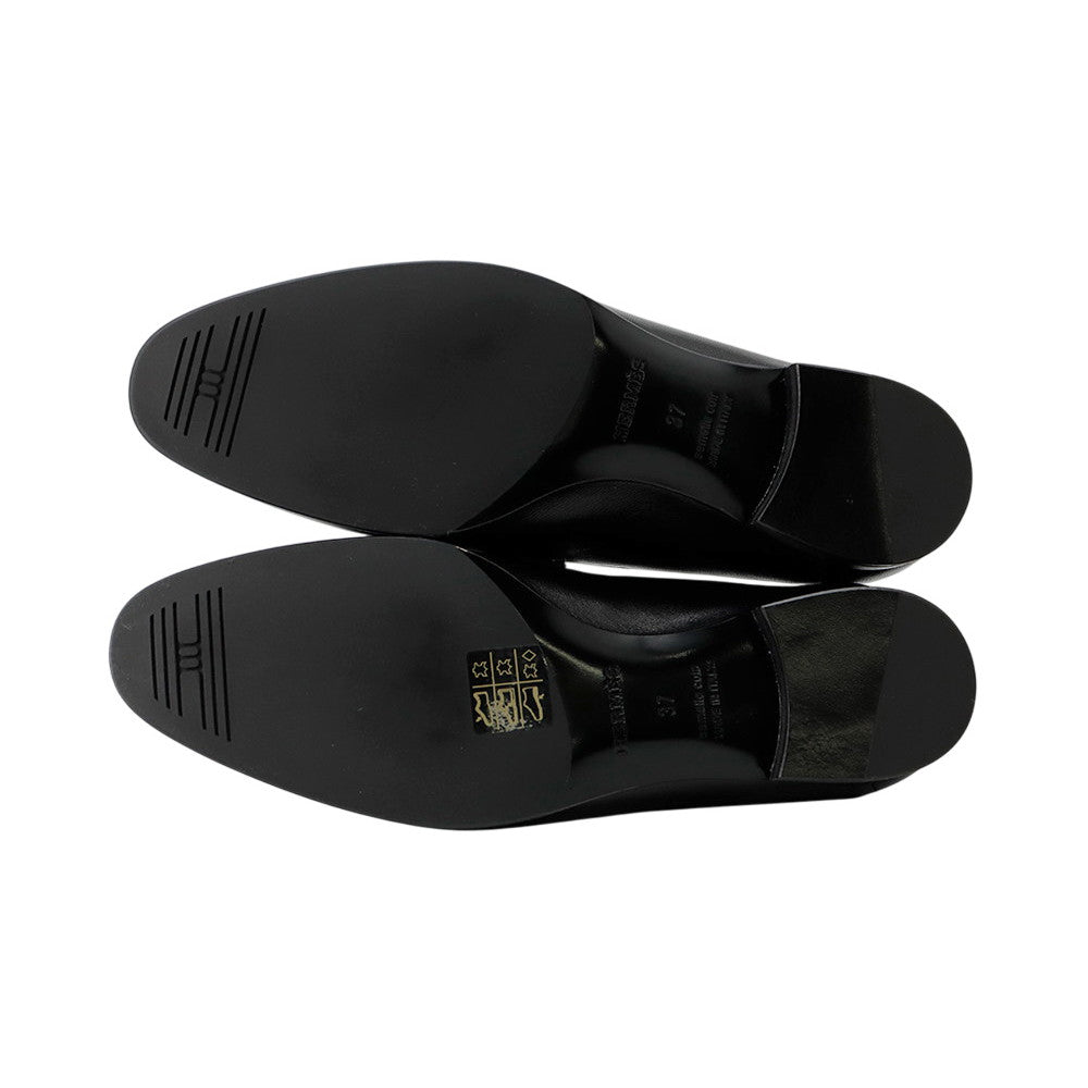 HERMES Mocassins Paris Black Leather Size 37