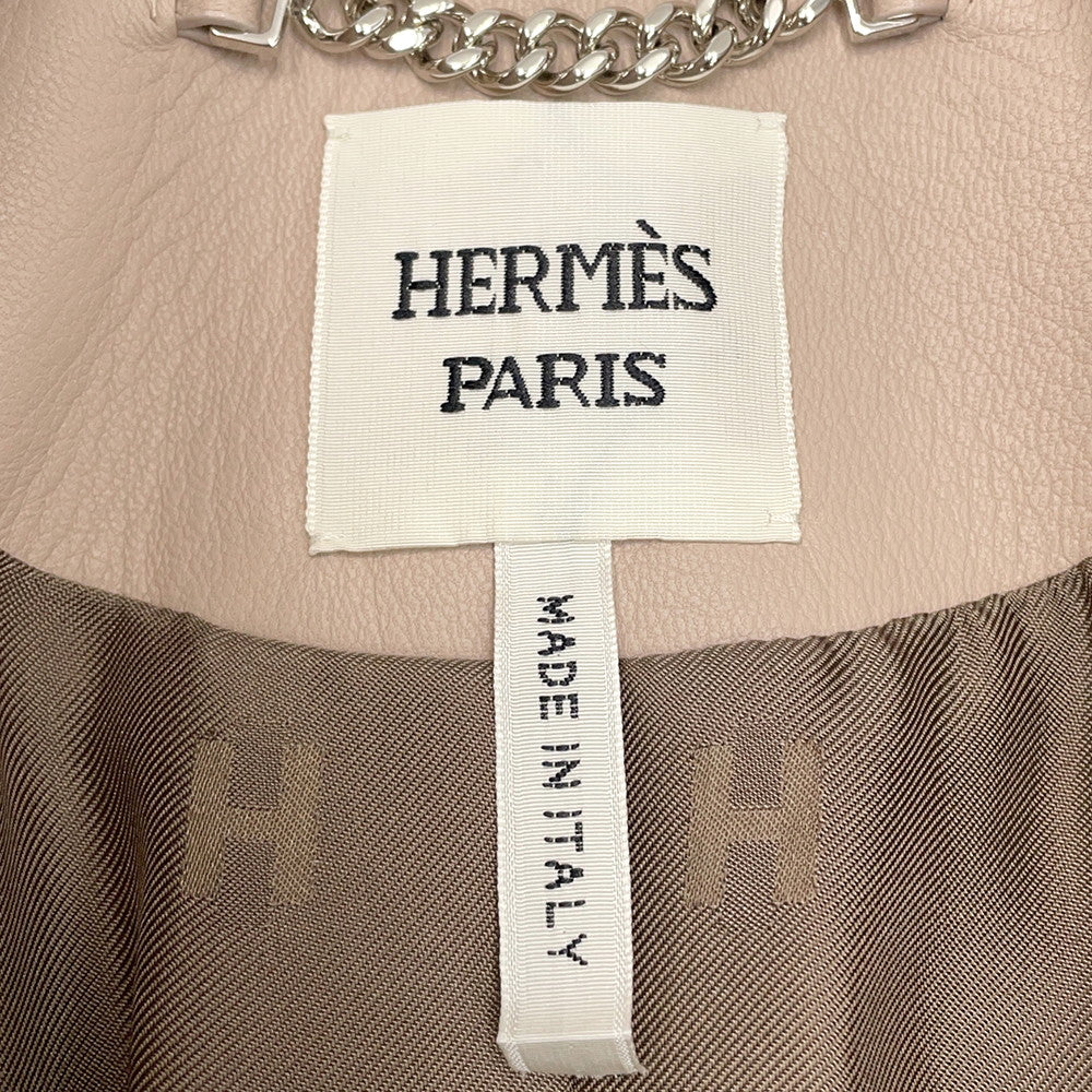 HERMES Long Jacket Size 34 Jasmin Flower Goatskin Leather