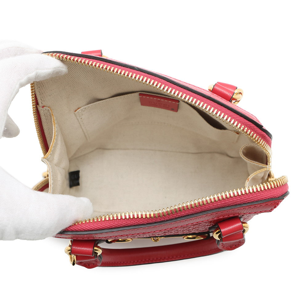 GUCCI Horsebit 1955 Top Handle Bag Red640716 Leather Straw Size Mini