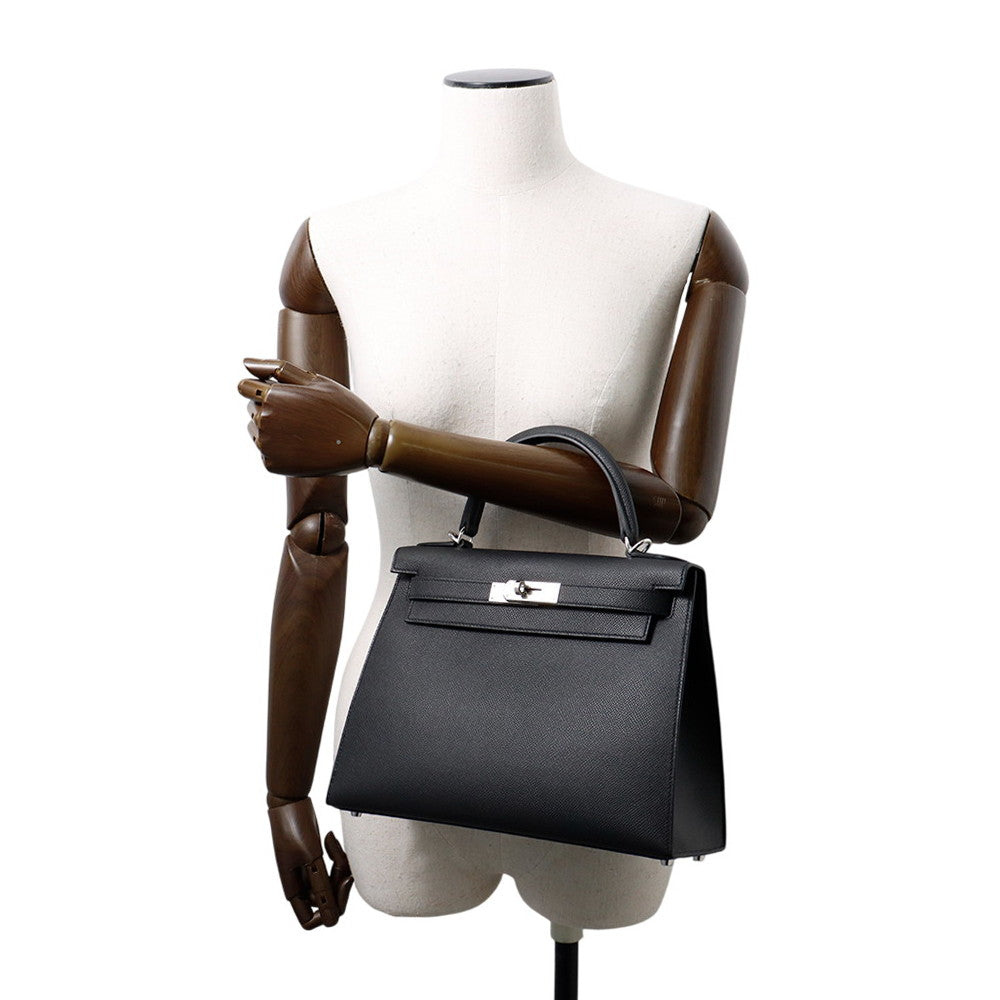 HERMES Kelly Sellier Black Epsom Size 28