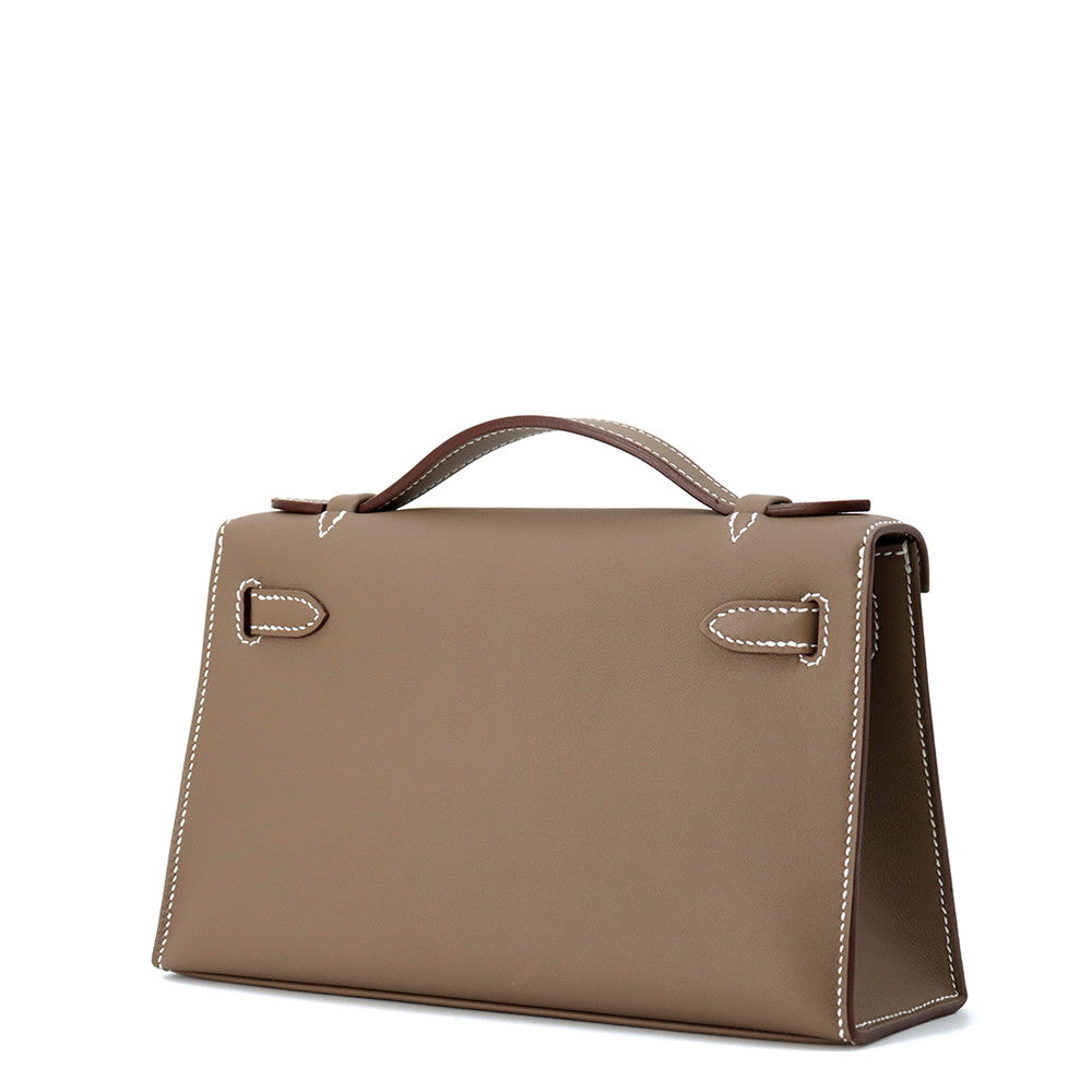 HERMES PochetteKelly Etoupe Swift Leather